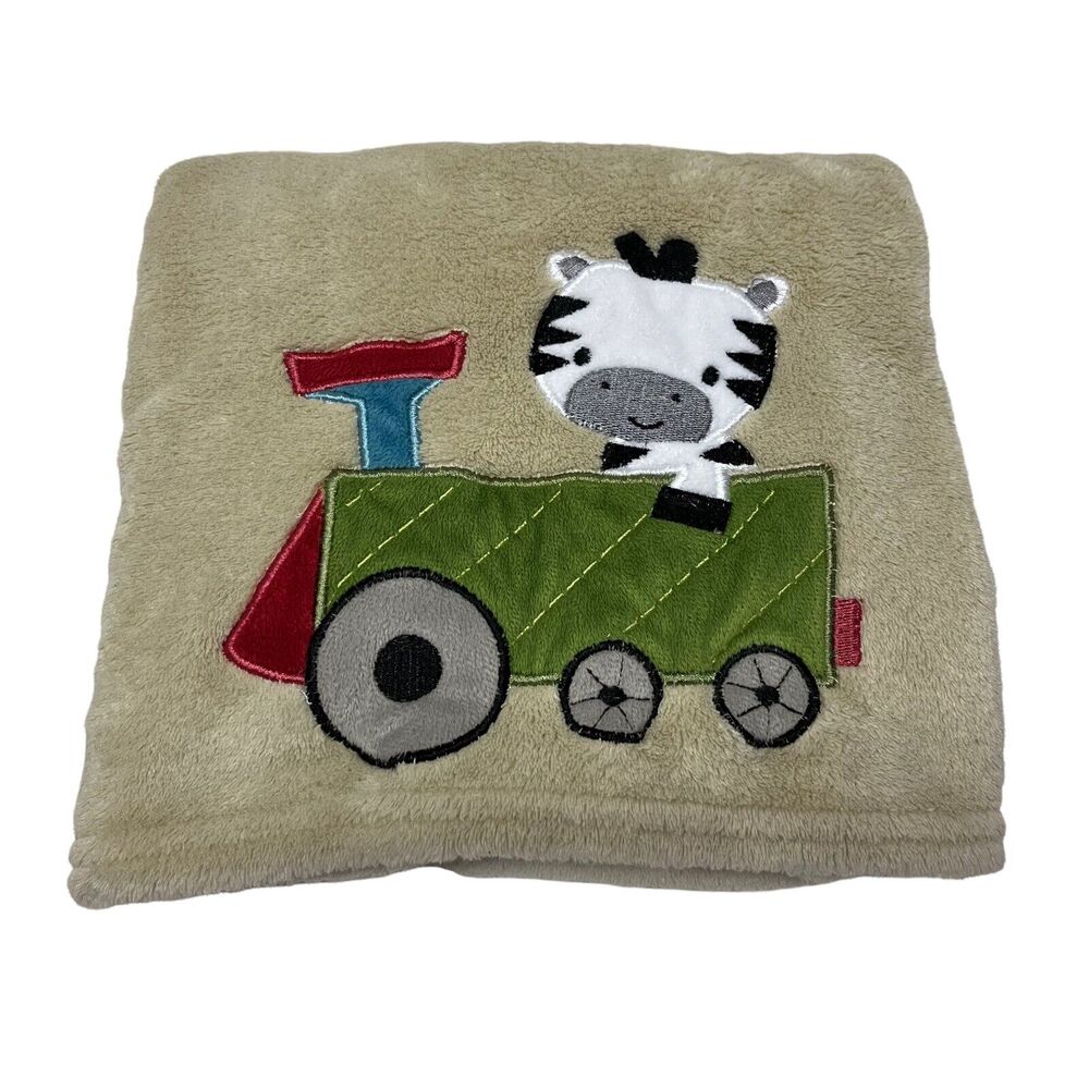 Bedtime Originals Zebra Train Baby Blanket Tan Beige Lambs & Ivy